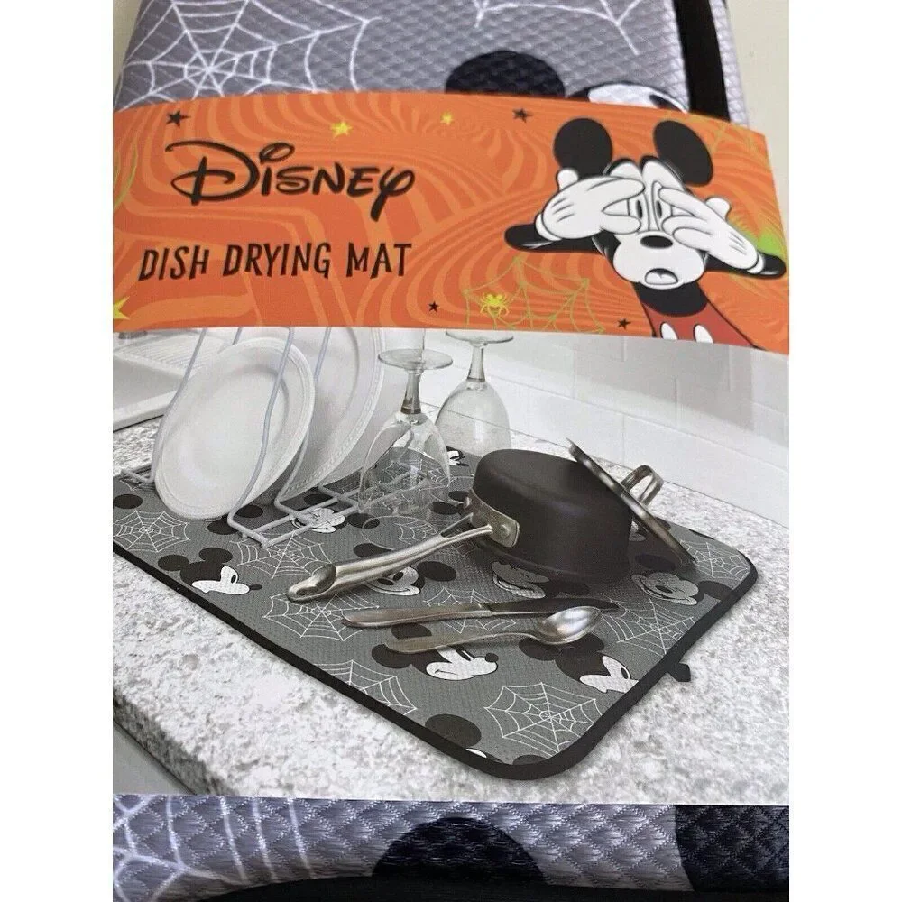 Disney Mickey Mouse Halloween Drying Mat 16”x18” Spider‎ Webs Grey NEW